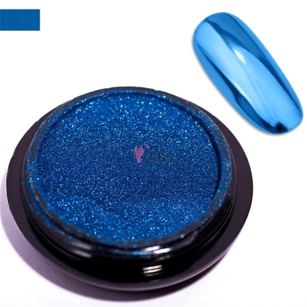 Pigment Metalic Mirror Effect pentru Gel UV sau Acril, MME14 Crystal Blue + 2 aplicatoare